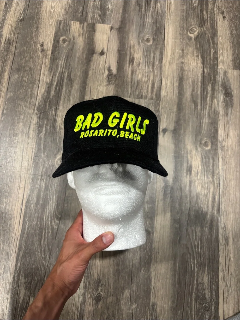 Bad Girls Rosarito Beach Black Cap with Neon Yellow Logo